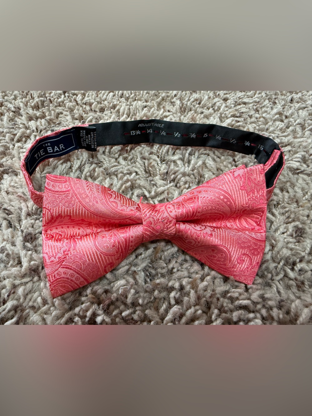 The Tie Bar -100% Silk/ Pre-Tied Men’s Bow Tie -Coral Pink Paisley -Adjustable